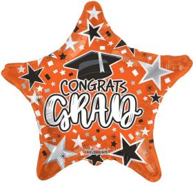 18 inch Congrats GRAD Star Foil Balloon - Orange