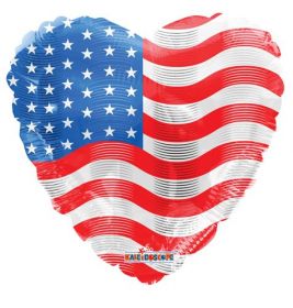 18 inch American Flag Foil Mylar Patriotic Heart Balloon