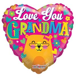 18 inch Love You Grandma Bear Foil Mylar Heart Balloon