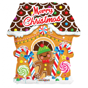 18 inch Merry Christmas Gingerbread House Shape Foil Balloon