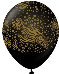 12 inch Kalisan Safari Mutant Printed Latex Balloons Black (Gold Print) - 25ct