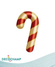 34 inch Decochamp Red & Gold Stripe Candy Cane Shape Foil Balloon - Pkg