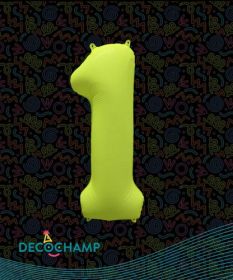34 inch Decochamp Neon Yellow Number 1 Foil Balloon