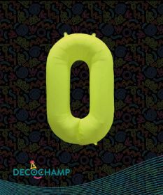 34 inch Decochamp Neon Yellow Number 0 Foil Balloon