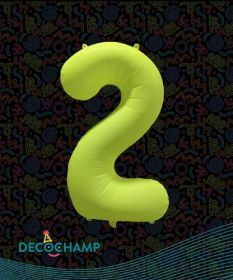 34 inch Decochamp Neon Yellow Number 2 Foil Balloon