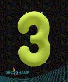 34 inch Decochamp Neon Yellow Number 3 Foil Balloon