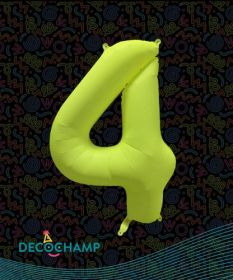 34 inch Decochamp Neon Yellow Number 4 Foil Balloon