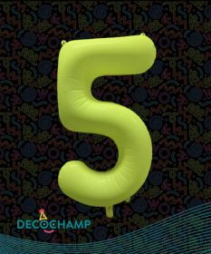 34 inch Decochamp Neon Yellow Number 5 Foil Balloon