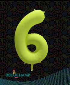 34 inch Decochamp Neon Yellow Number 6 Foil Balloon