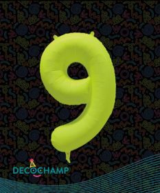 34 inch Decochamp Neon Yellow Number 9 Foil Balloon