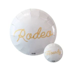 18 inch Mingle Rodeo Script Gold Circle Foil Balloon - Flat