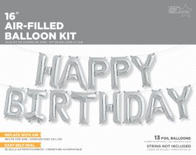 16 inch Silver HAPPY BIRTHDAY Letter Balloon Kit - AIR FILL