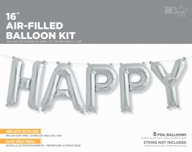 16 inch Silver HAPPY Letter Balloon Kit - AIR FILL