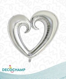 65 inch Decochamp Silver Hollow Heart Foil Balloon