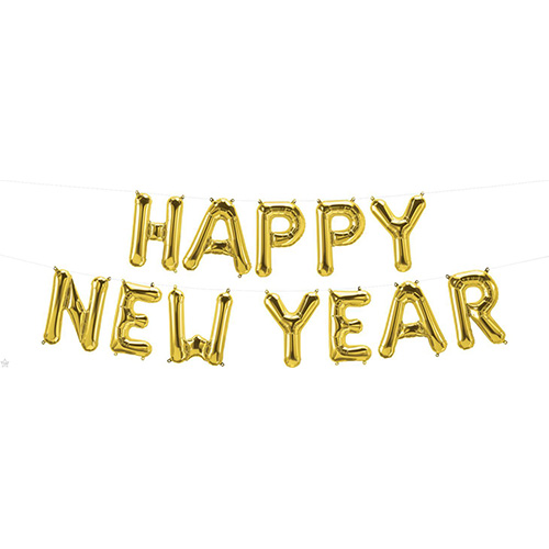 16 inch Gold Happy New Year Letter Balloon Kit - AIR FILL