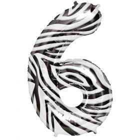 34 inch Zebra Stripe Number 6 Foil Mylar Balloon
