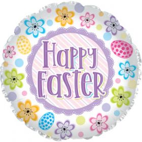 17 inch CTI Happy Easter Flower and Egg Foil Balloon - flat