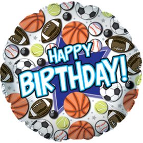 18 inch CTI Happy Birthday Sports Foil Balloon - Packaged