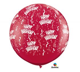 Qualatex Happy Birthday Around Ruby Red 36 inch Latex Balloons -  2 count
