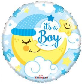 18 inch It's A Boy With Moon Circle Foil Mylar Balloon