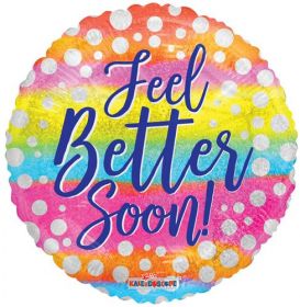 18 inch Feel Better Soon Holographic Circle Foil Mylar Balloon