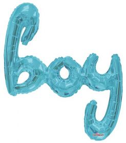 36 inch Baby Blue Script Boy Shape Foil Letter Balloon - AIR FILL