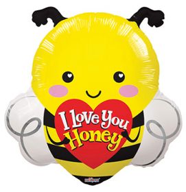 20 inch I Love You Honey Bee Shape Foil Mylar Balloon - flat