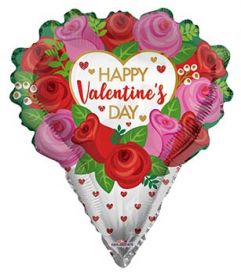 18 inch Kaleidoscope Valentine's Roses Bouquet Shape Foil Balloon - flat