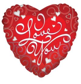18 inch Kaleidoscope I Love You Silver Swirls Foil Balloon - flat
