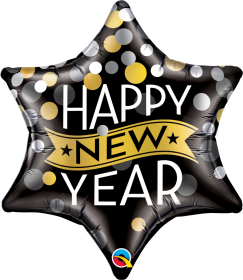 Qualatex 22 inch Foil Mylar Happy New Year Confetti Dots 6 Point Star Balloon