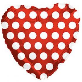 18 inch CTI Foil Mylar Heart Red with White Polka Dots - flat