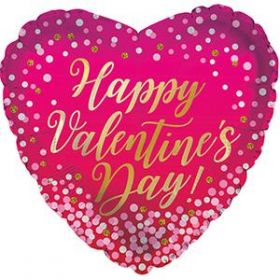 18 inch CTI Happy Valentine's Day Confetti Dots Foil Heart Balloon - flat