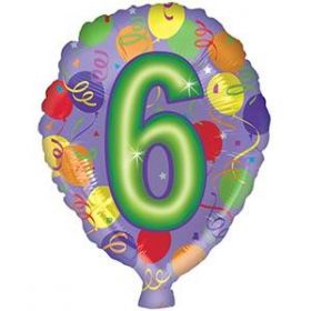 18 inch Foiltex Latex Shape Foil #6 Birthday Balloon - Flat