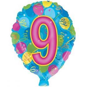 18 inch Foiltex Latex Shape Foil #9 Birthday Balloon - Flat