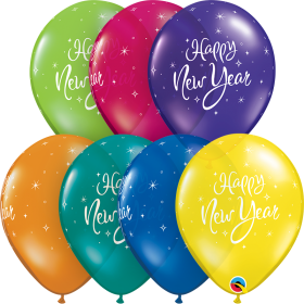 Qualatex 11 inch Happy New Year Sparkle Fantasy Assorted Latex Balloons - 50 count