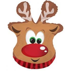26 inch CTI Red Nosed Reindeer Head Shape Foil Balloon
