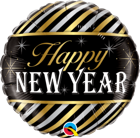 Qualatex 18 inch Foil Mylar Happy New Year Diagonal Stripes Round Balloon