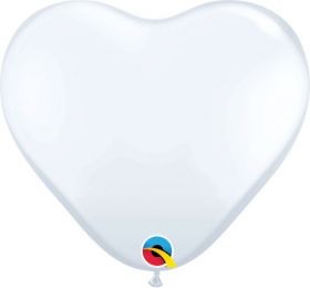6 inch Qualatex White Heart Shape Latex Balloons - 100 count
