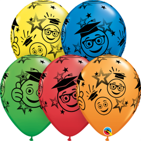 Qualatex 11 inch Graduation Smiley face Assorted Latex Balloons - 50 count