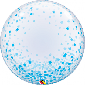 24 inch Qualatex Blue Confetti Dots Deco Bubble Balloon