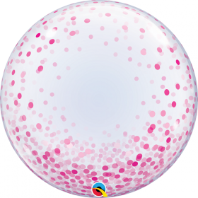 24 inch Qualatex Pink Confetti Dots Deco Bubble Balloon