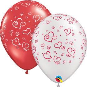 11 inch Qualatex Swirling Hearts Around Assorted Latex Balloons- 50 count