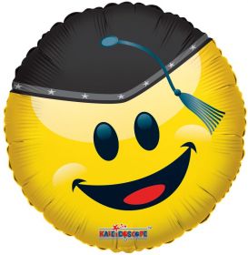 18 inch Smiley Face with Grad Cap Circle Foil Balloon