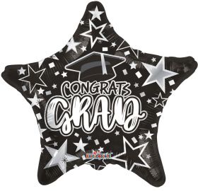 18 inch Congrats GRAD Star Foil Balloon - Black
