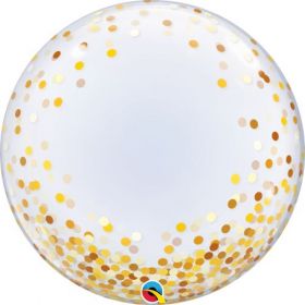 24 inch Qualatex Gold Confetti Dots Deco Bubble Balloon