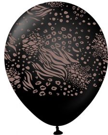 12 inch Kalisan Safari Mutant Printed Latex Balloons - Black (Dark Brown Print) - 25ct