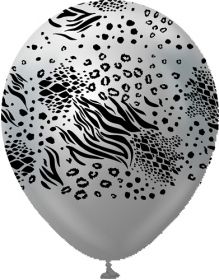 12 inch Kalisan Safari Mutant Printed Latex Balloons - Mirror Silver - 25ct