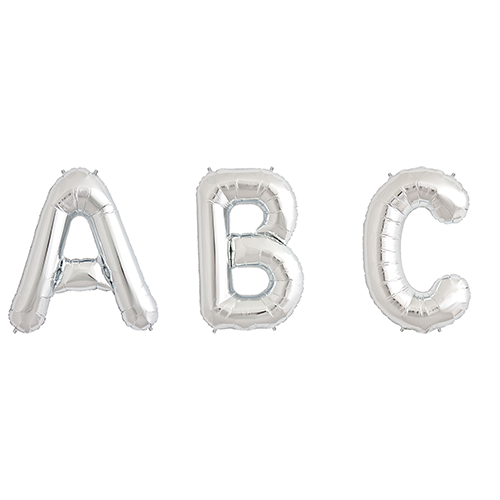 34 inch Silver Foil Mylar Number, Letter & Symbol Balloons