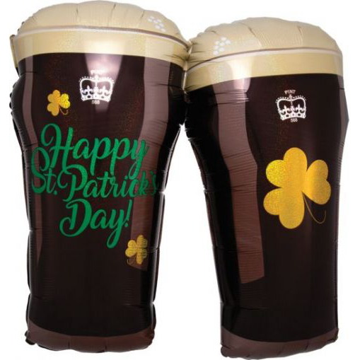 28 inch Anagram Happy St Patrick's Day Beer Glasses Shape Foil Balloon - Flat